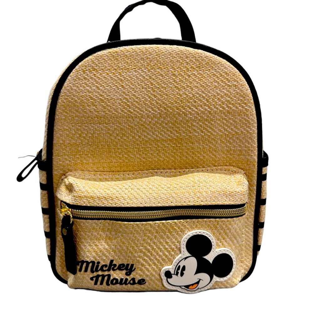 Disney Beige Woven Mickey Mouse Backpack Bag NEW